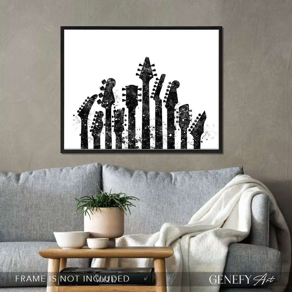 Guitar Black and White Watercolour Art Print