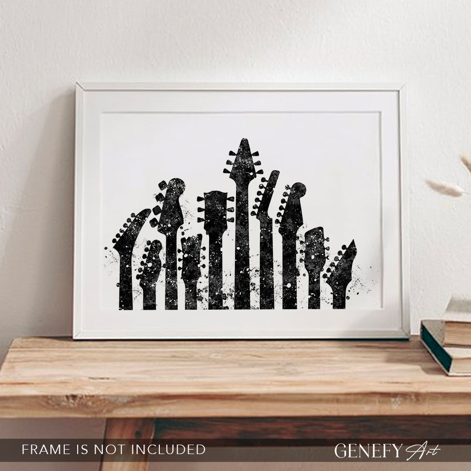 Guitar Black and White Watercolour Art Print