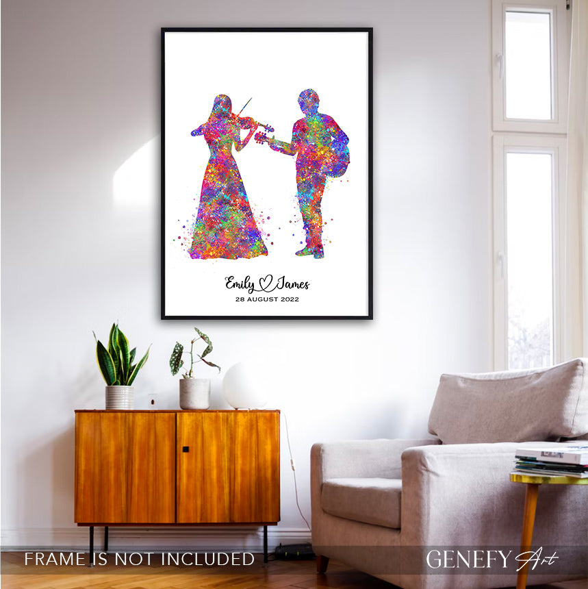 Personalised Guitarist and Violinist Watercolour Art Print