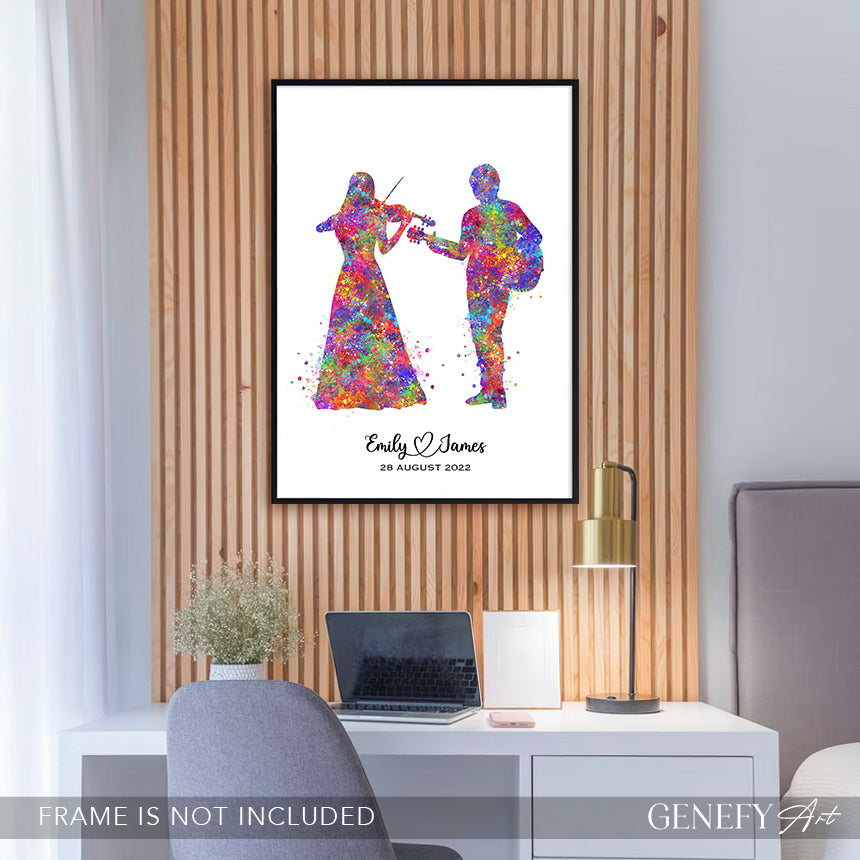 Personalised Guitarist and Violinist Watercolour Art Print