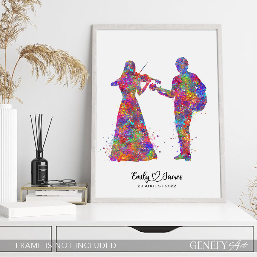 Personalised Guitarist and Violinist Watercolour Art Print