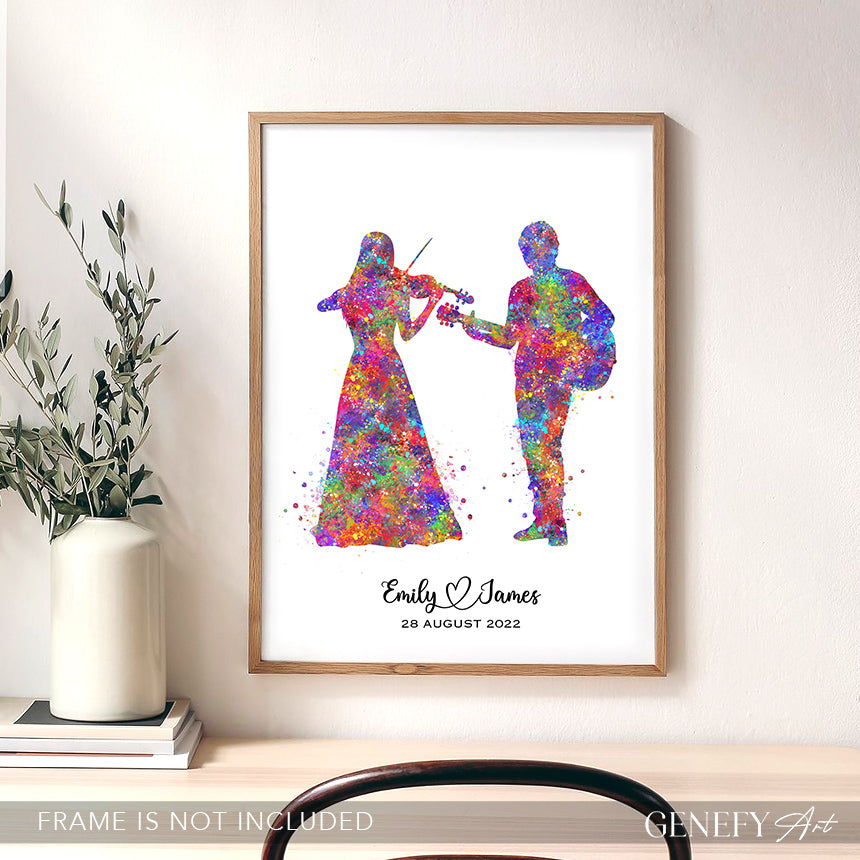 Personalised Guitarist and Violinist Watercolour Art Print