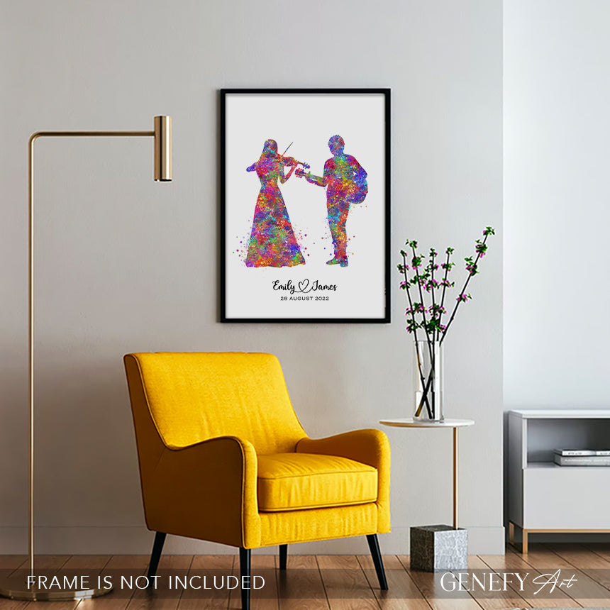 Personalised Guitarist and Violinist Watercolour Art Print