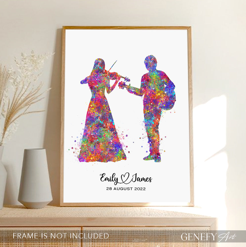 Personalised Guitarist and Violinist Watercolour Art Print