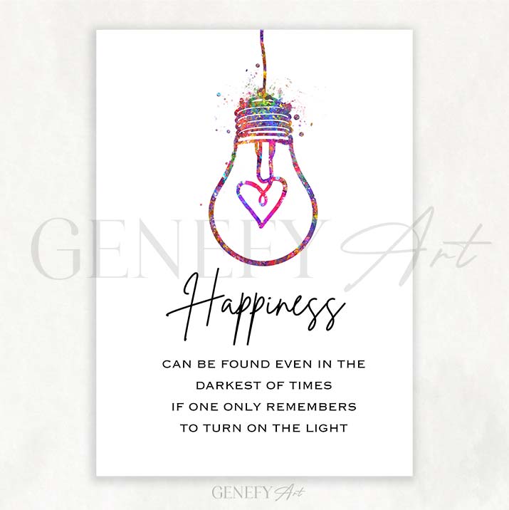 Happiness Quote Watercolour Print