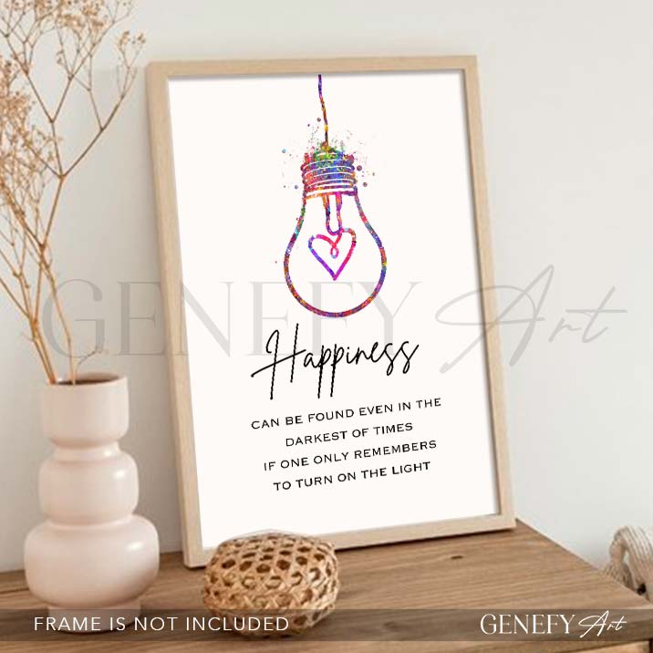 Happiness Quote Watercolour Print