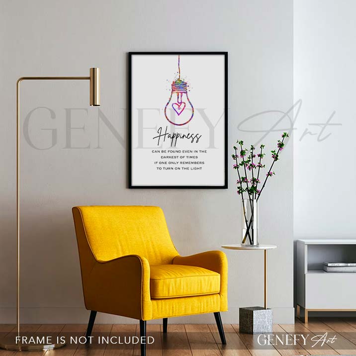 Happiness Quote Watercolour Print