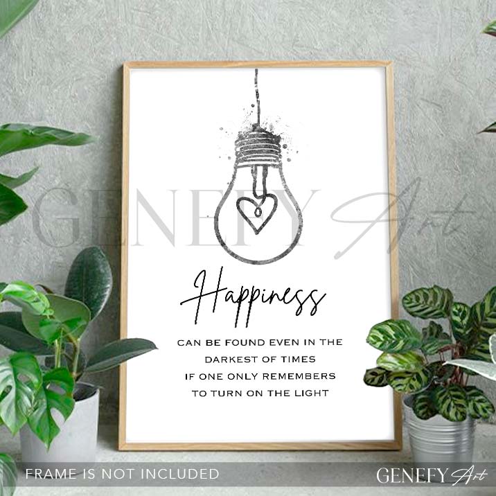 Happiness Quote Watercolour Print
