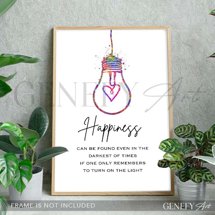 Happiness Quote Watercolour Print