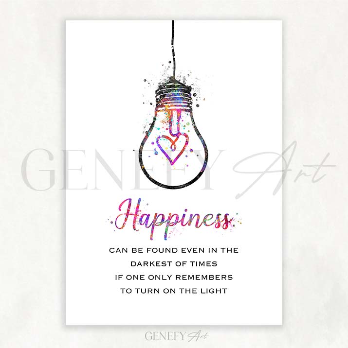 Happiness Quote Watercolour Print