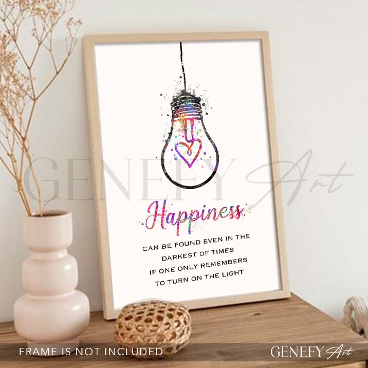 Happiness Quote Watercolour Print