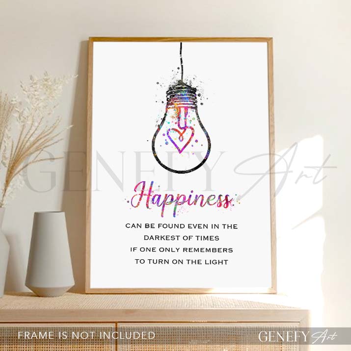Happiness Quote Watercolour Print
