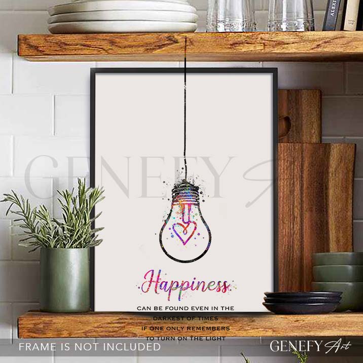 Happiness Quote Watercolour Print