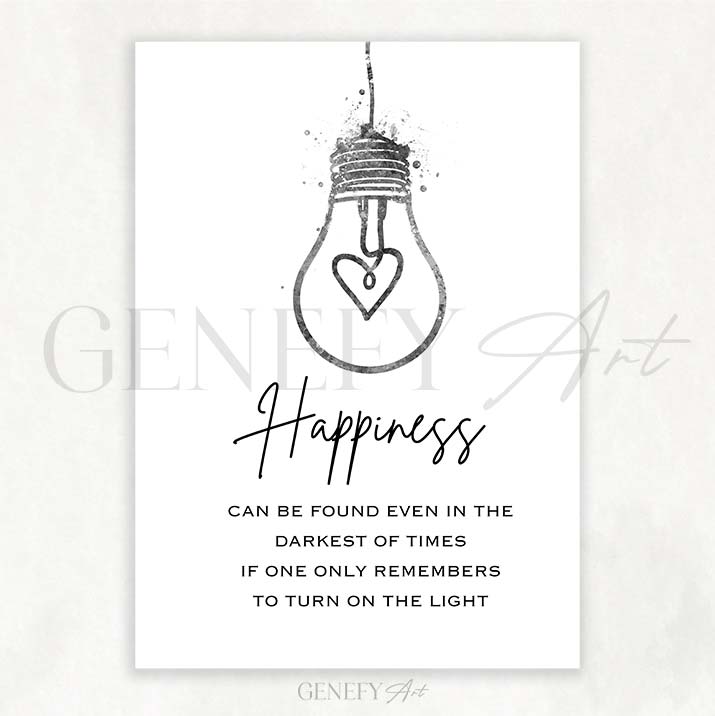 Happiness Quote Watercolour Print