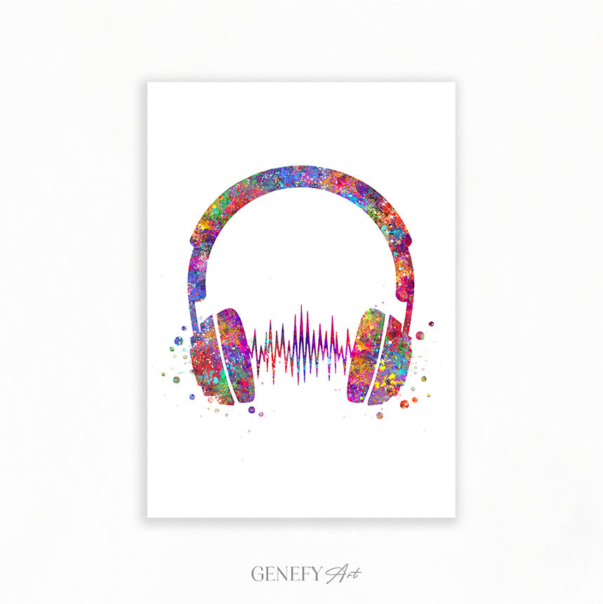 Headphones Watercolour Art Print