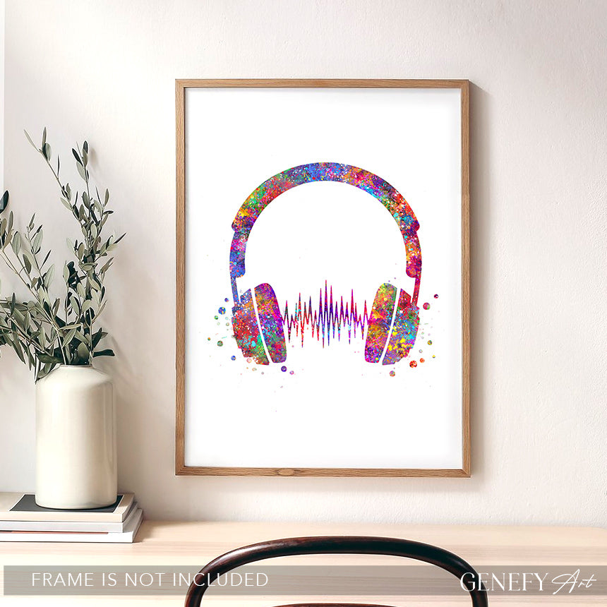 Headphones Watercolour Art Print