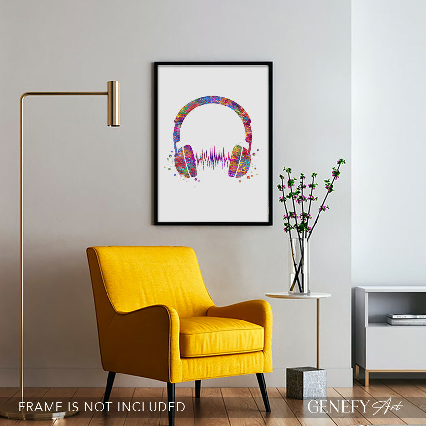 Headphones Watercolour Art Print