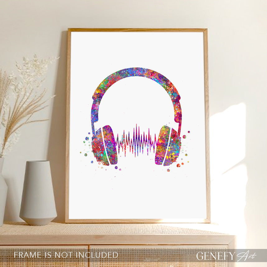 Headphones Watercolour Art Print
