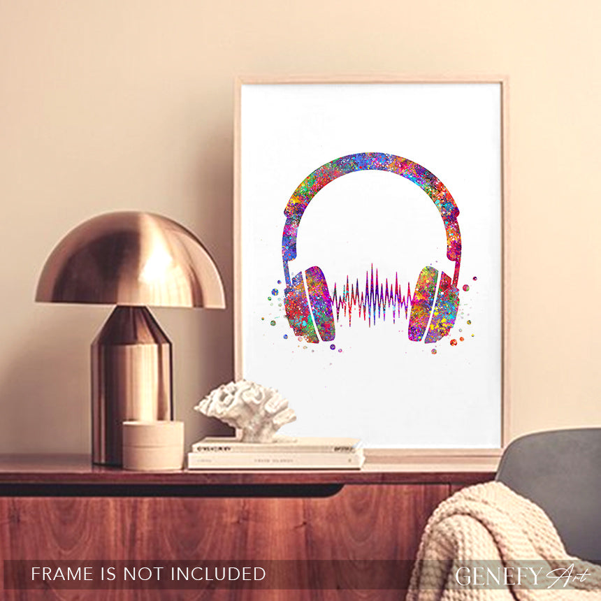Headphones Watercolour Art Print