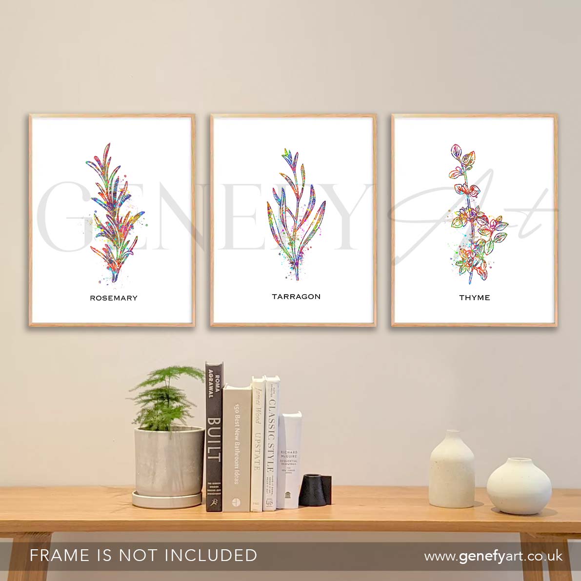 Herbs Watercolour Print - Rosemary Tarragon Thyme Art - Set of 3 - Genefy Art