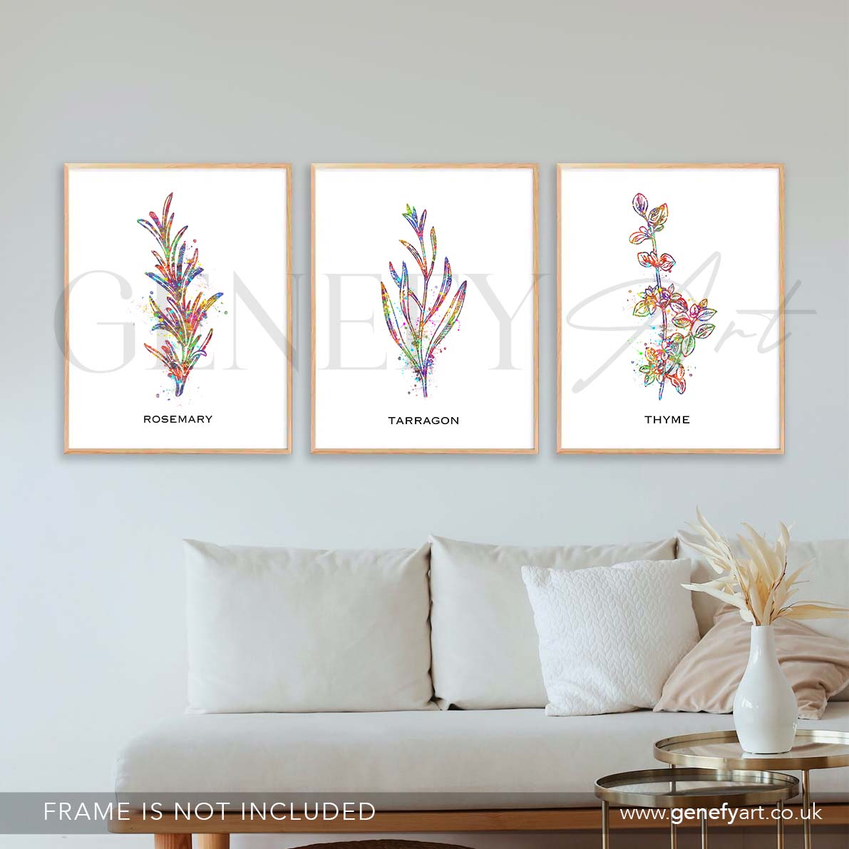 Herbs Watercolour Print - Rosemary Tarragon Thyme Art - Set of 3 - Genefy Art