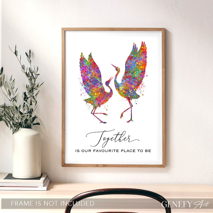 Grey Heron Bird Love Quote Watercolour Print