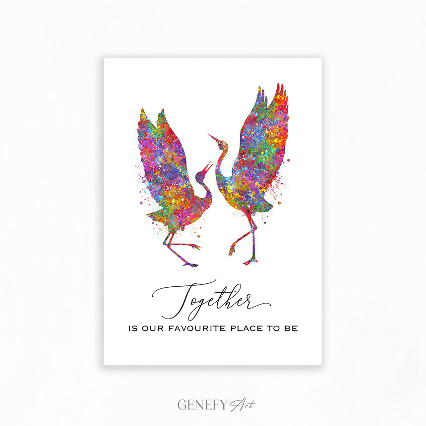 Grey Heron Bird Love Quote Watercolour Print