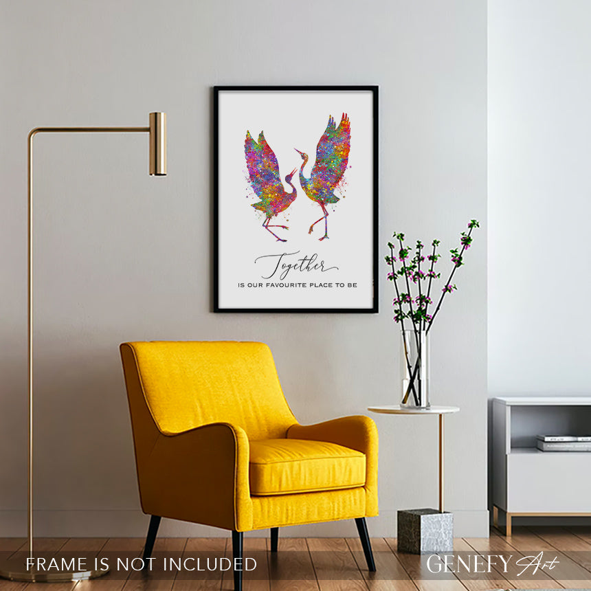 Grey Heron Bird Love Quote Watercolour Print