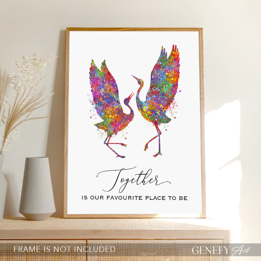 Grey Heron Bird Love Quote Watercolour Print