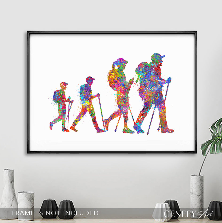 Hiking Family of 4 Watercolour Art (with sons)