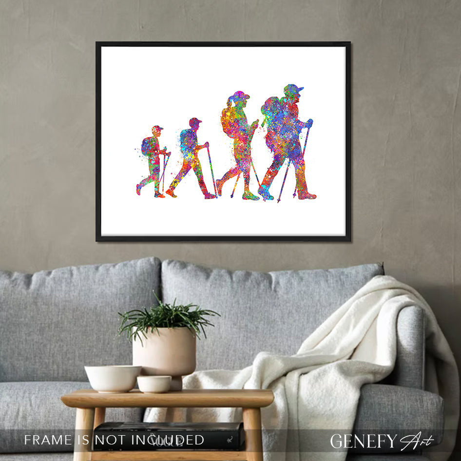 Hiking Family of 4 Watercolour Art (with sons)