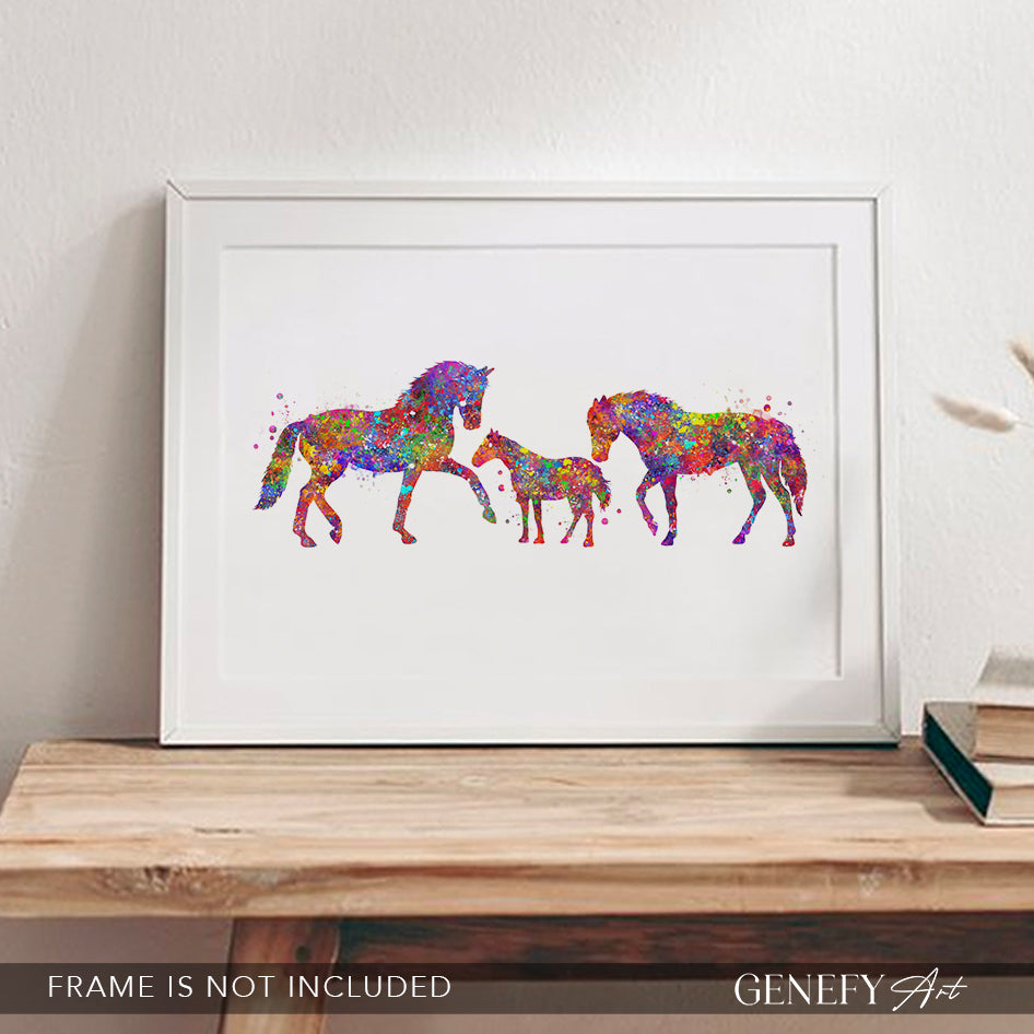Horse Family of 3 Watercolour Art Print