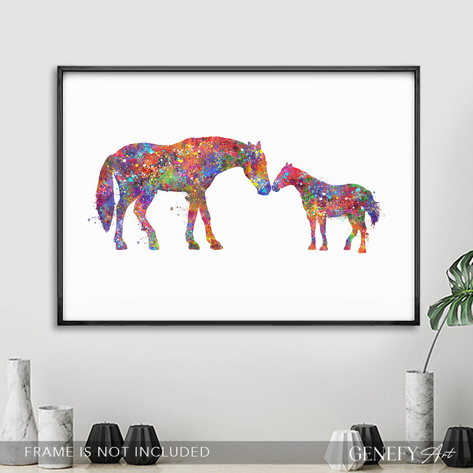 Horse Mother and Baby Watercolour Art Print