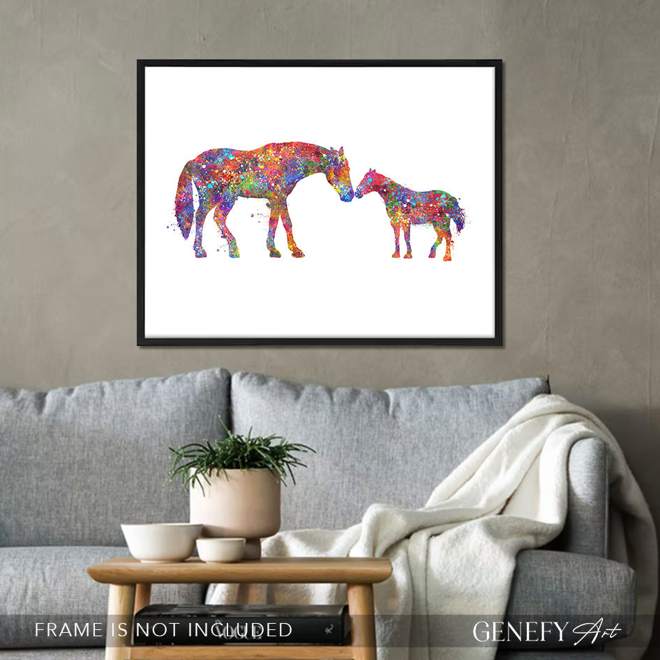 Horse Mother and Baby Watercolour Art Print