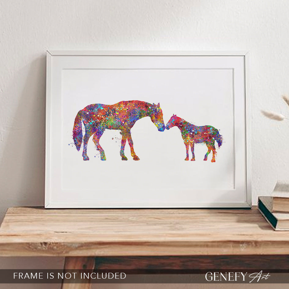 Horse Mother and Baby Watercolour Art Print