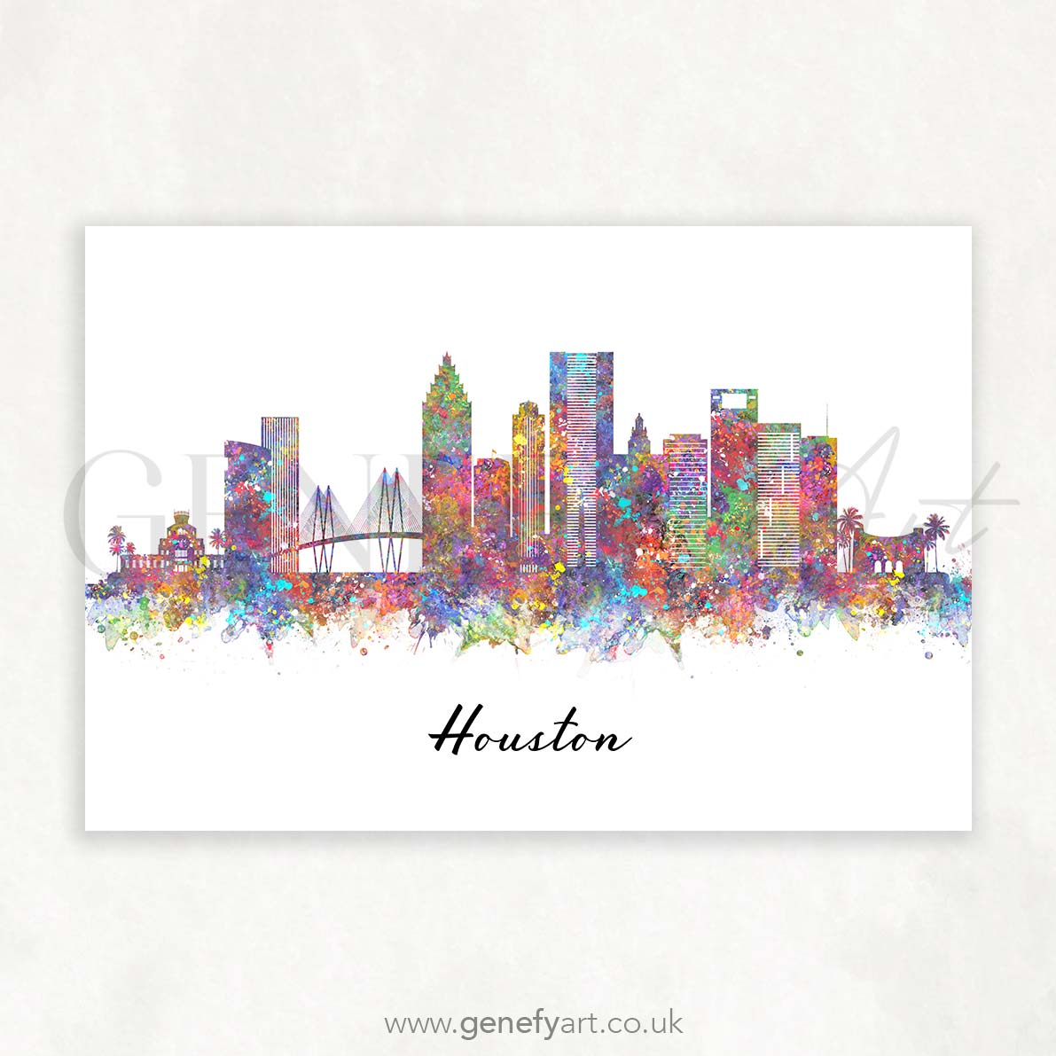 Houston Skyline Watercolour Print - Genefy Art