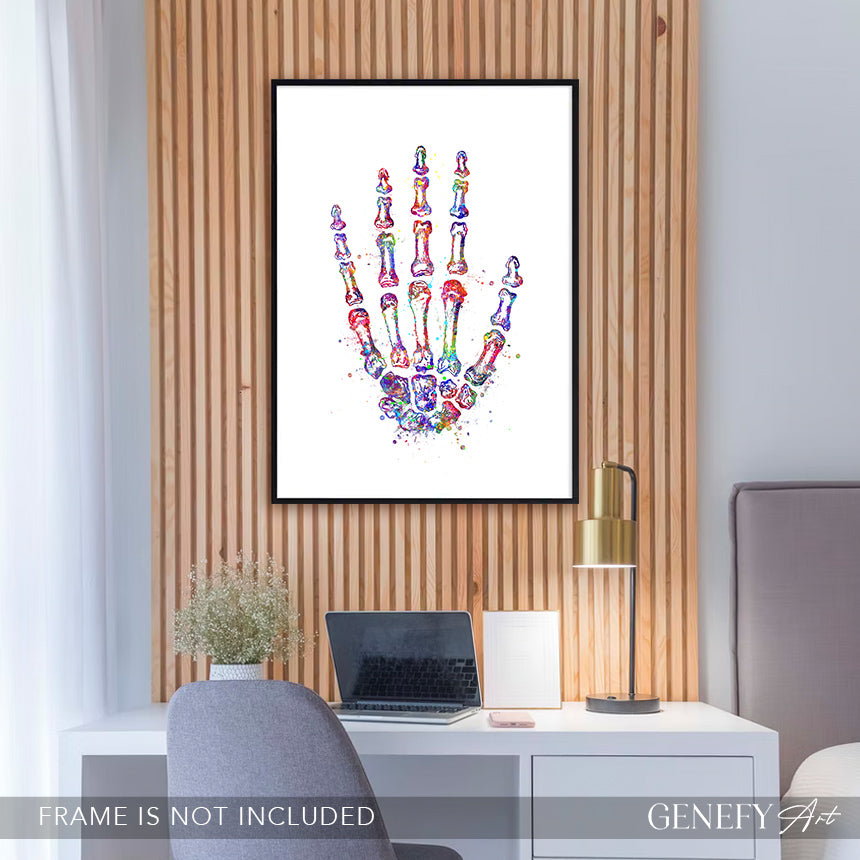 Human Hand Bones Anatomy Watercolour Print