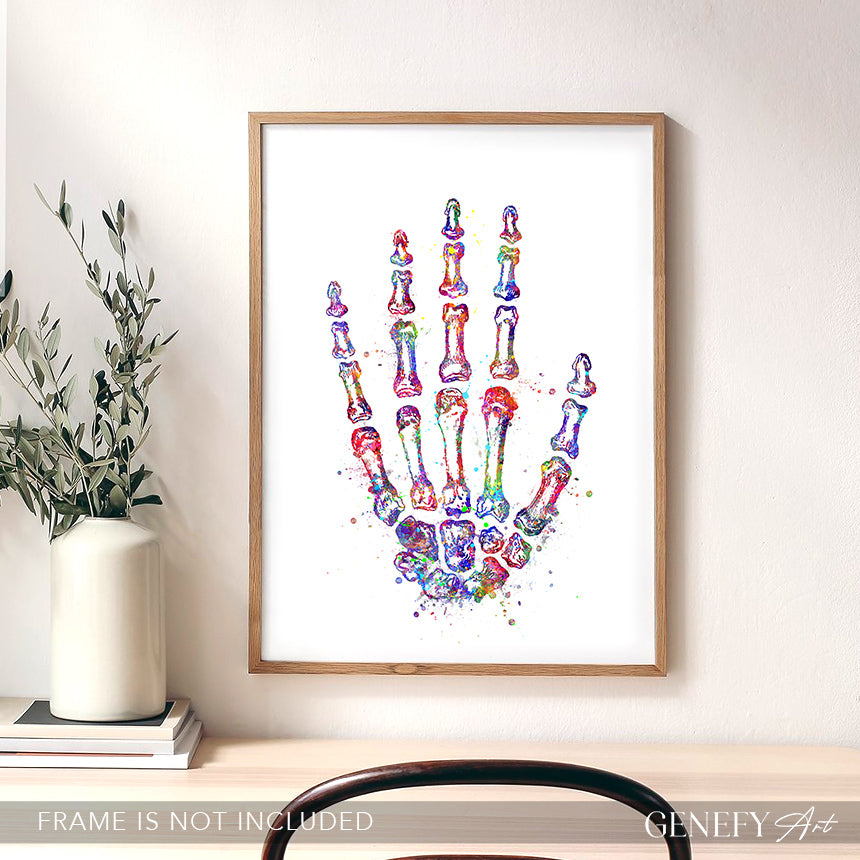 Human Hand Bones Anatomy Watercolour Print