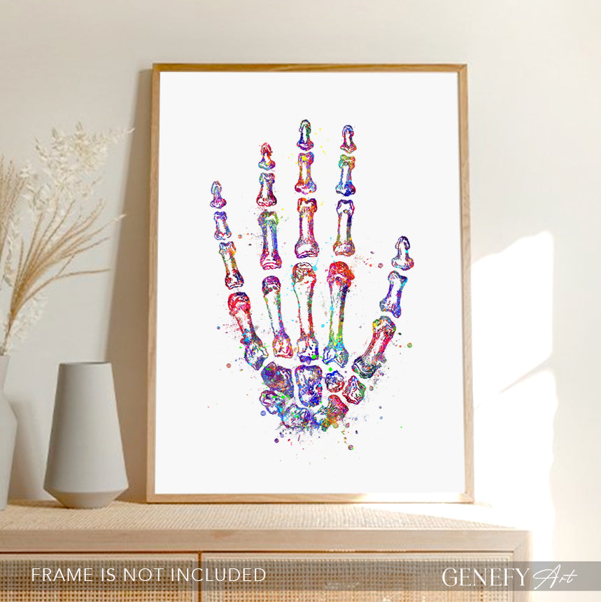 Human Hand Bones Anatomy Watercolour Print