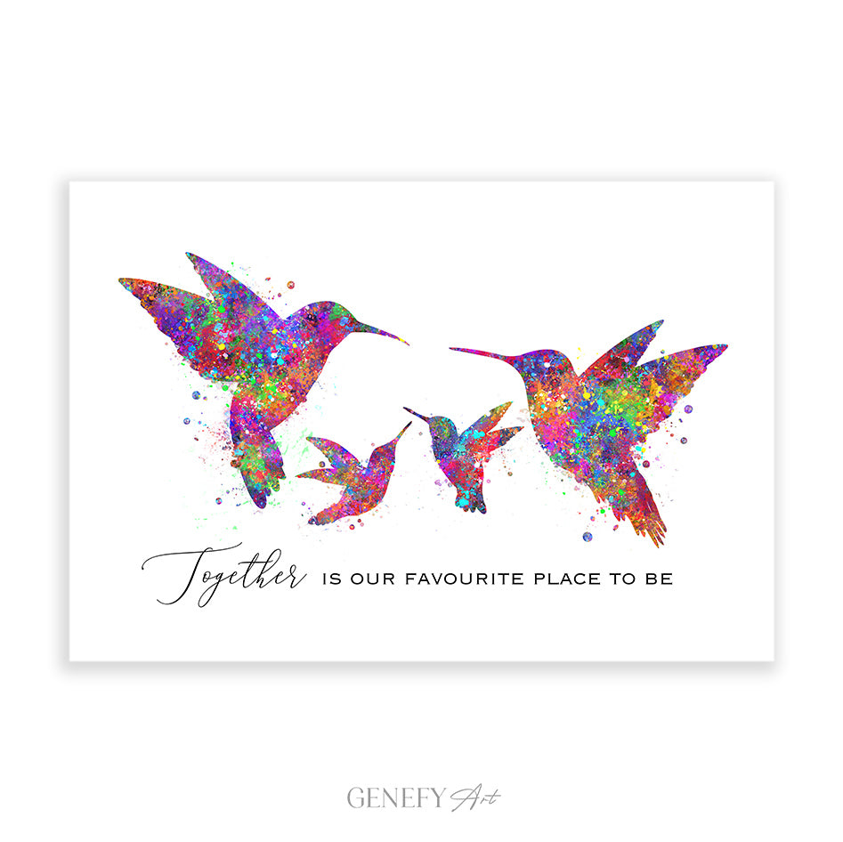 Hummingbird Family of 4 Watercolour Art Print