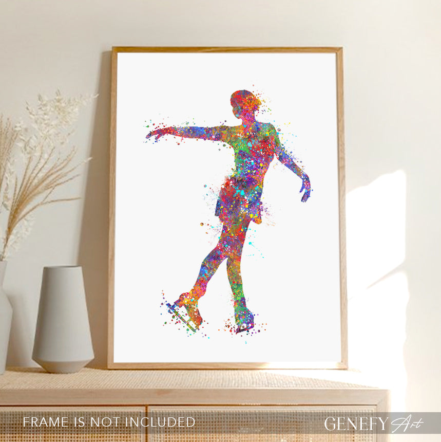 Ice Skating Watercolour Art Print