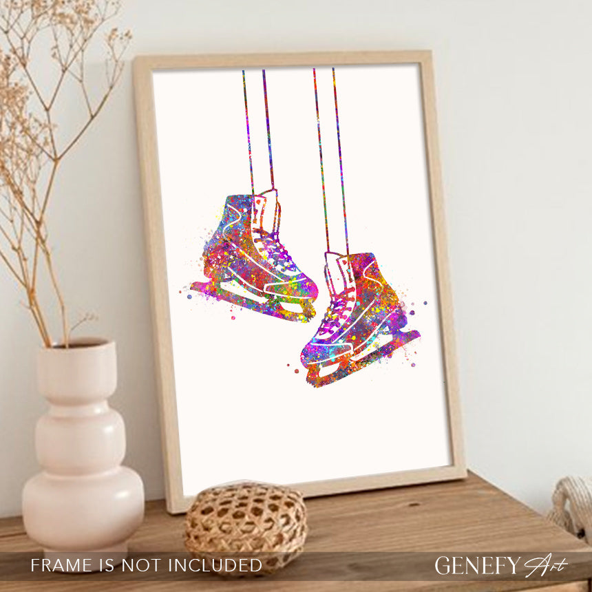 Ice Skates Watercolour Art Print