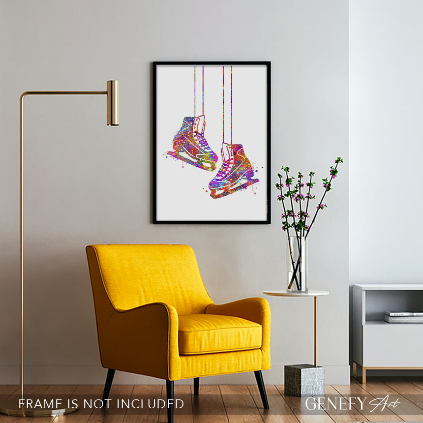 Ice Skates Watercolour Art Print