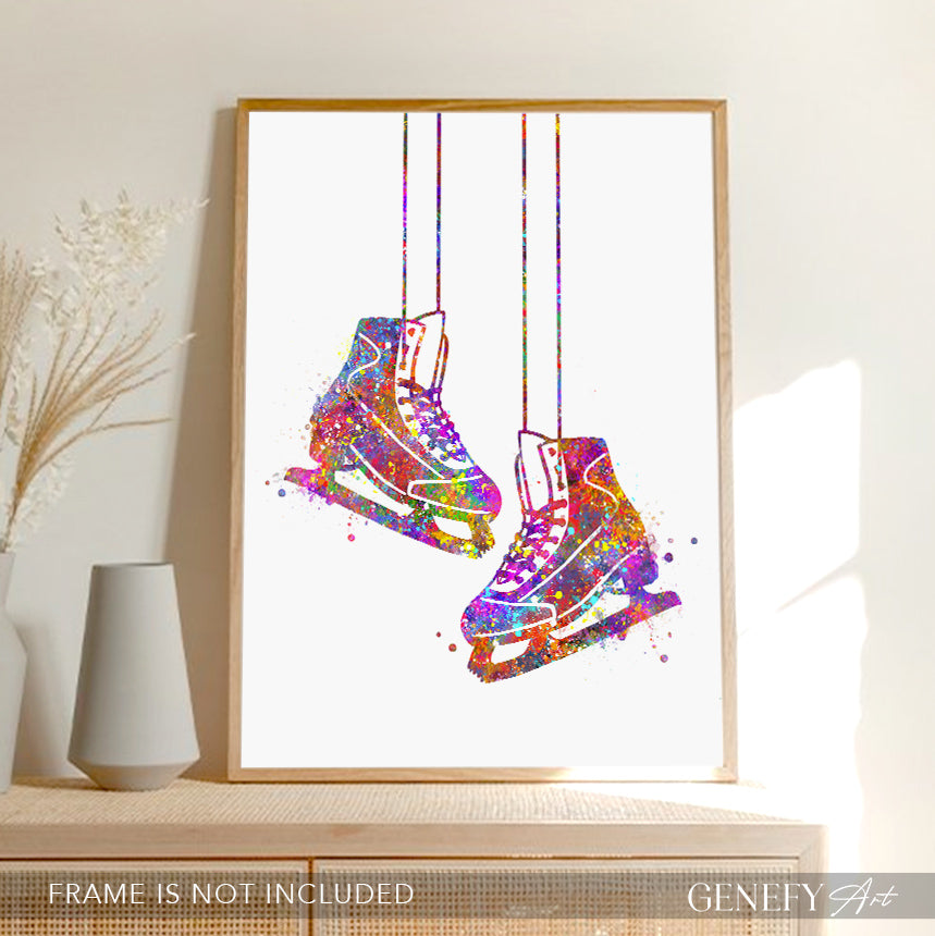 Ice Skates Watercolour Art Print