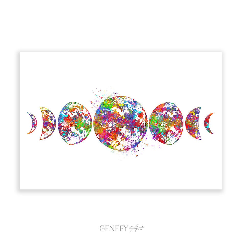 Moon Phases Watercolour Art Print