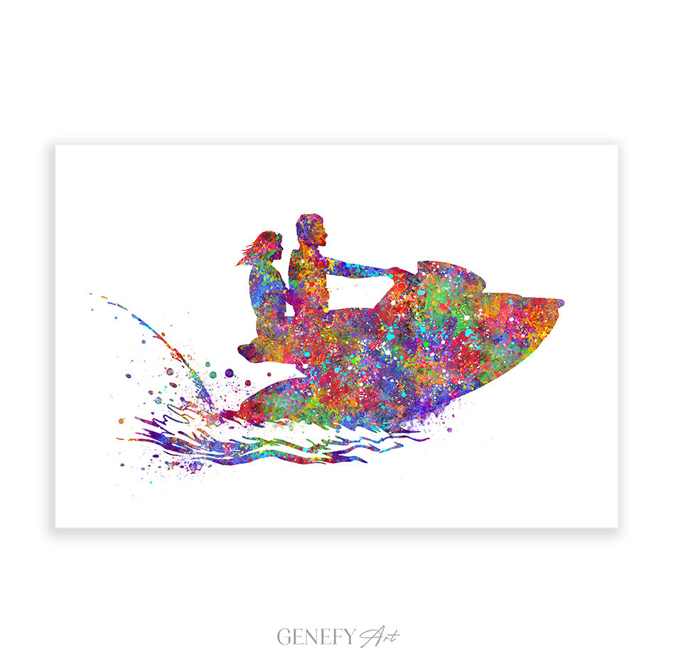 Couple on Jet Ski Watercolour Art Print