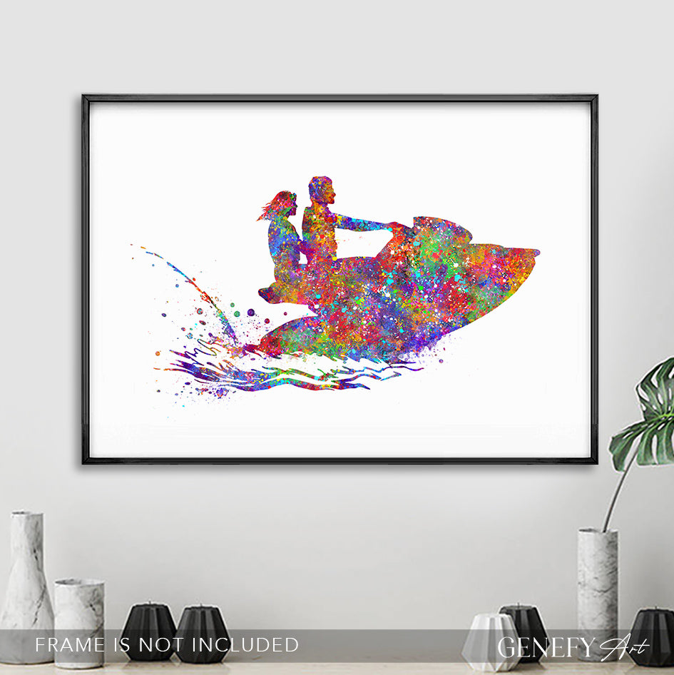 Couple on Jet Ski Watercolour Art Print