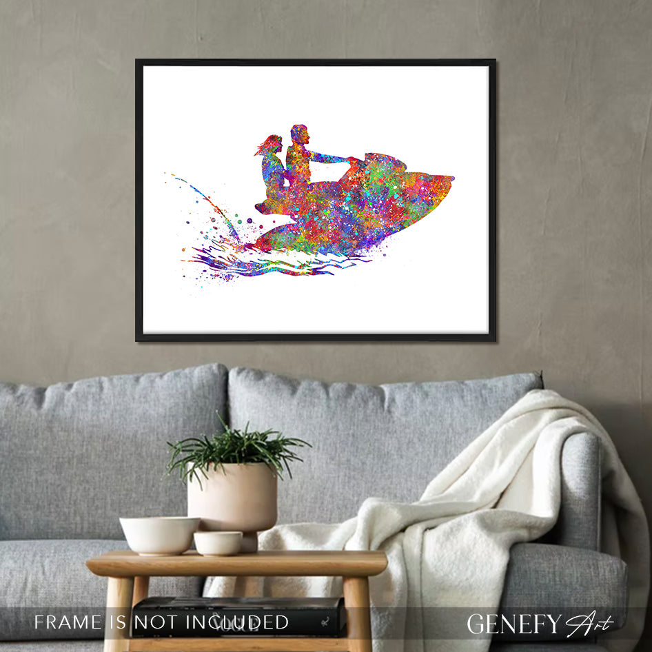 Couple on Jet Ski Watercolour Art Print
