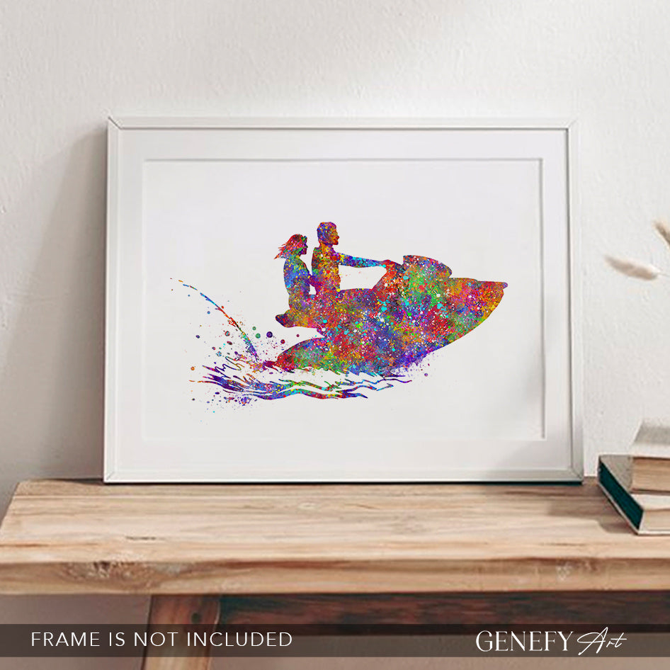 Couple on Jet Ski Watercolour Art Print