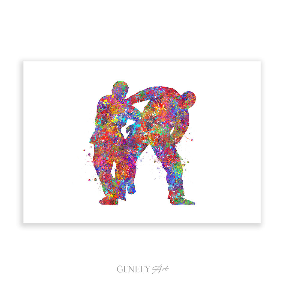 Jiu Jitsu Martial Arts Father and Son Watercolour Print